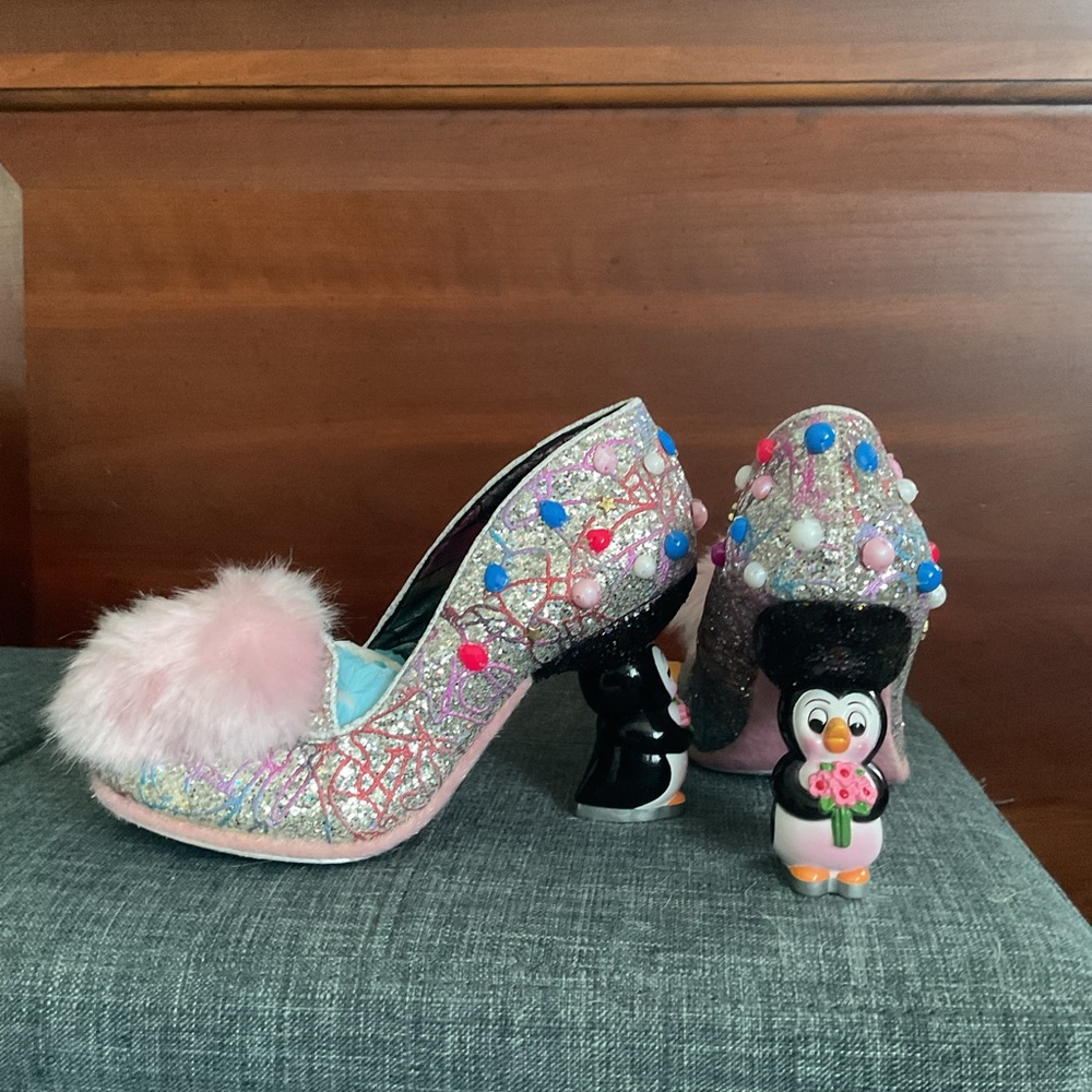 Irregular Choice Pink and Silver penguin Heels